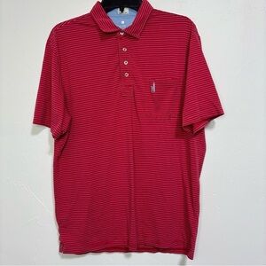 Johnnie-O Hangin' Out Red Striped Polo Short Sleeve Men's Large Shirt HOLE FLAW